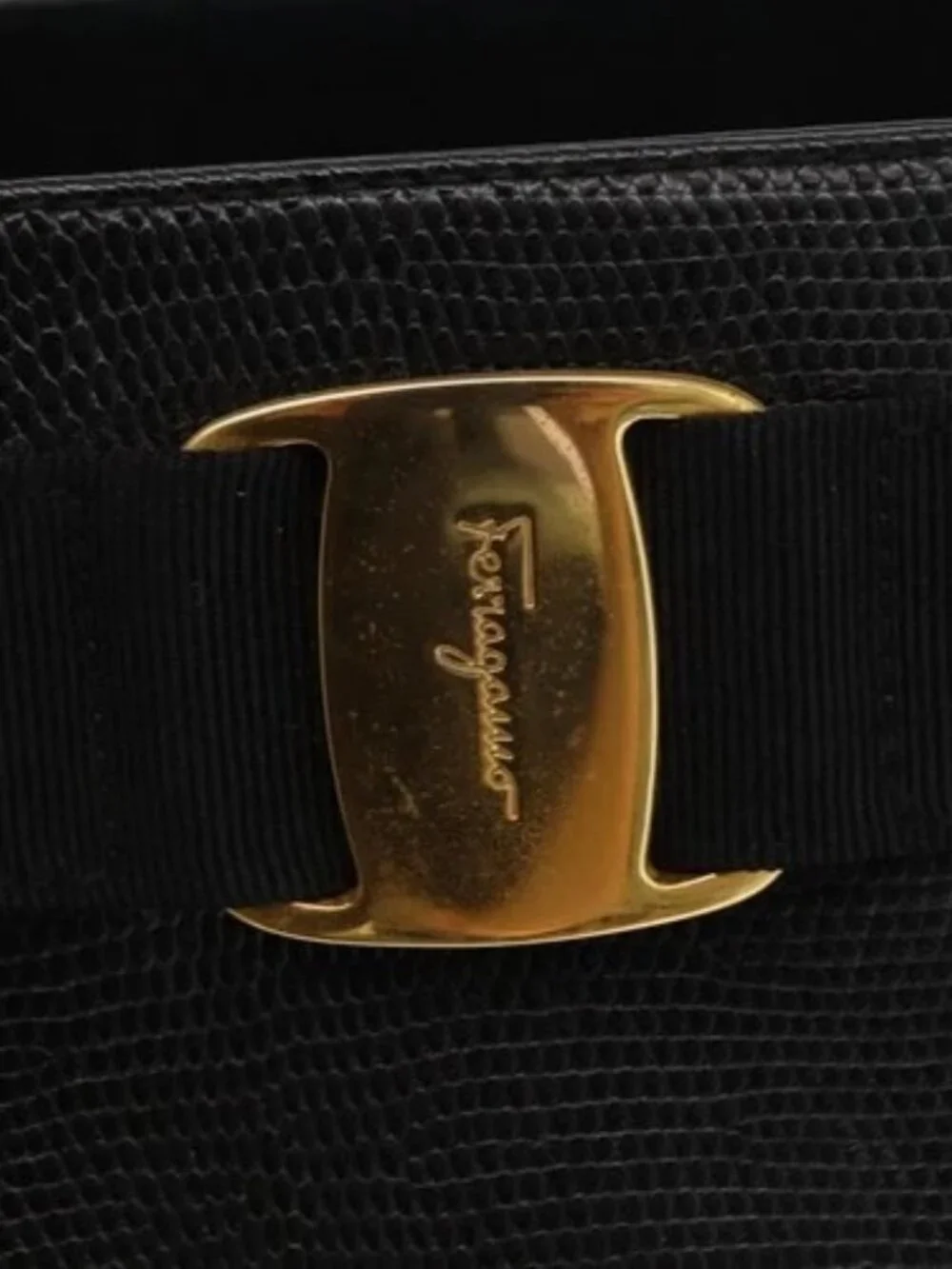 Salvatore Ferragamo Vala Tote Bag Leather Black Gold Auth BA7676